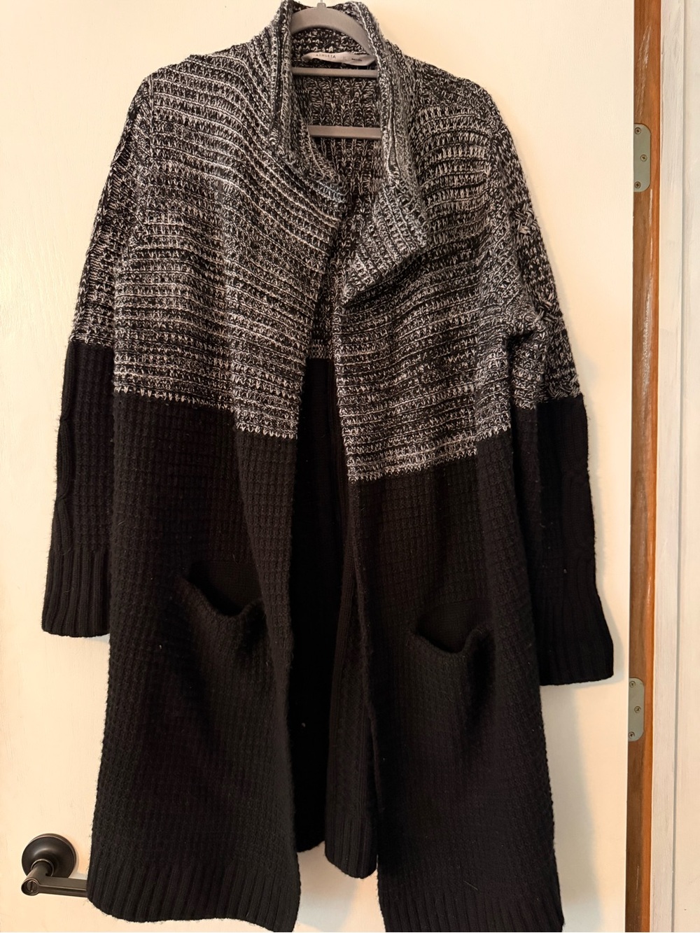 Athleta Black and Gray Open-Front Knit Cardigan